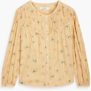 JOIE Shirred gathered floral-print cotton blouse Sz XL